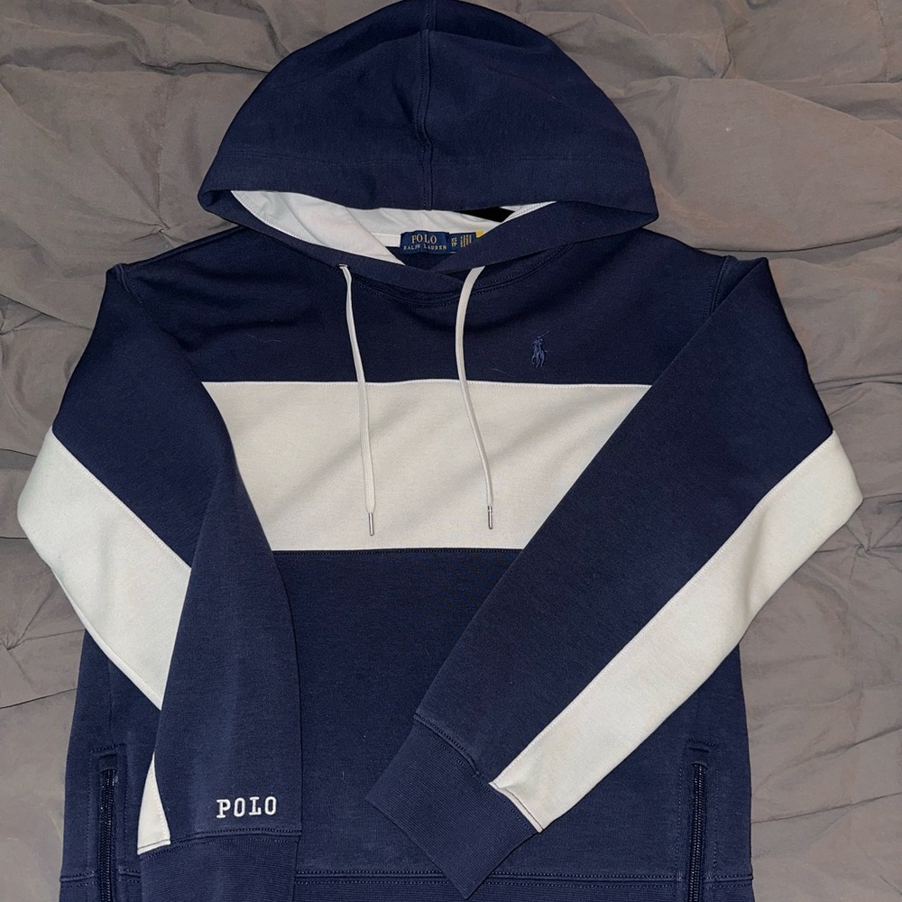 Polo by Ralph Lauren Blue and White Color-Block Hoodie